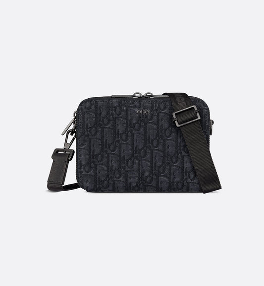 Pochette zippée à bandoulière Toile jacquard Dior Oblique noir — image 1