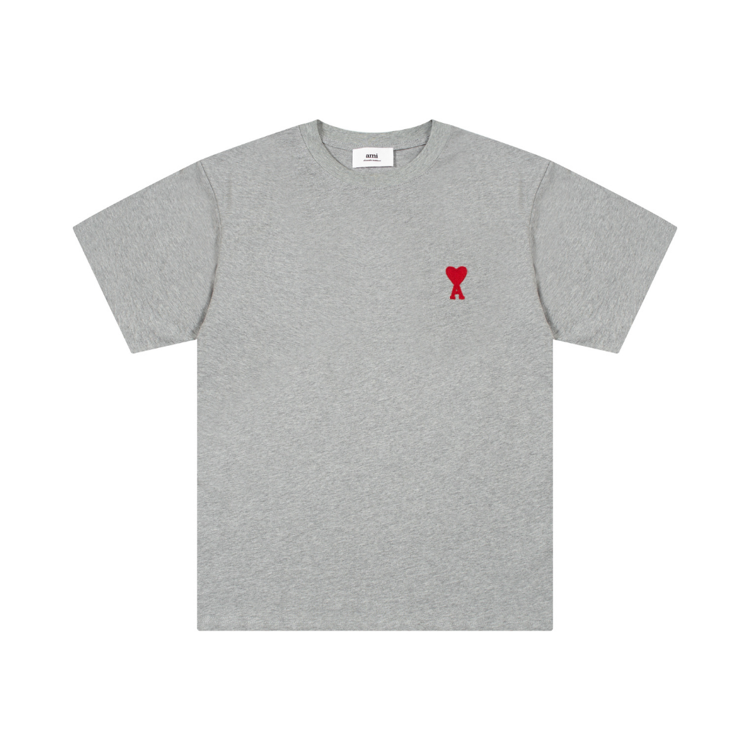 T-shirt Ami Paris Gris Cœur Rouge — image 1
