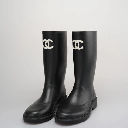 Chanel Bottes de pluie en caoutchouc Noir Ma boutique