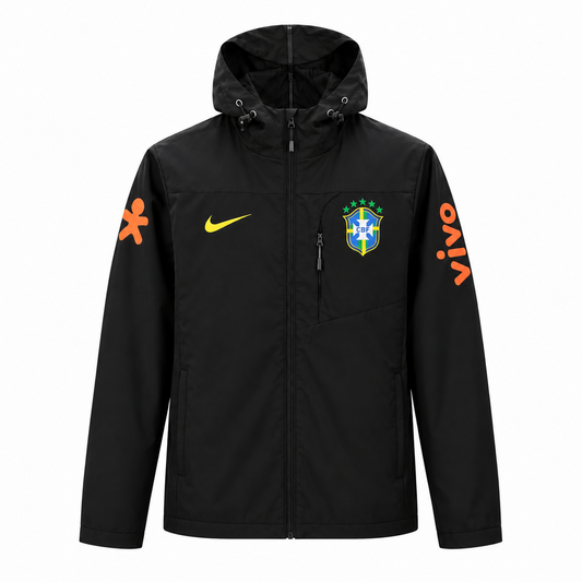 Veste Imperméable Brésil Noire avec capuche et fermeture zippée