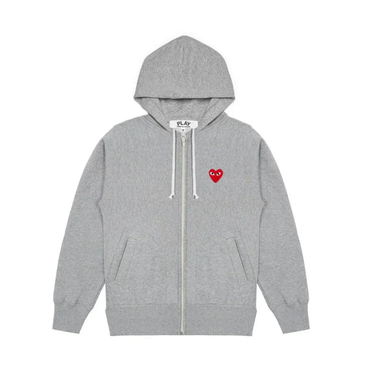 Comme des Garcons Play Red Multi Heart Zip Up Hoodie Grey — image 1