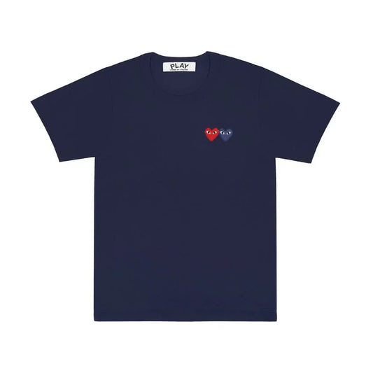 Comme des Garçons Play T-Shirt Double Heart Emblem Navy — image 1