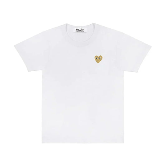 Comme des Garçons Play T-Shirt Gold Heart Emblem White — image 1