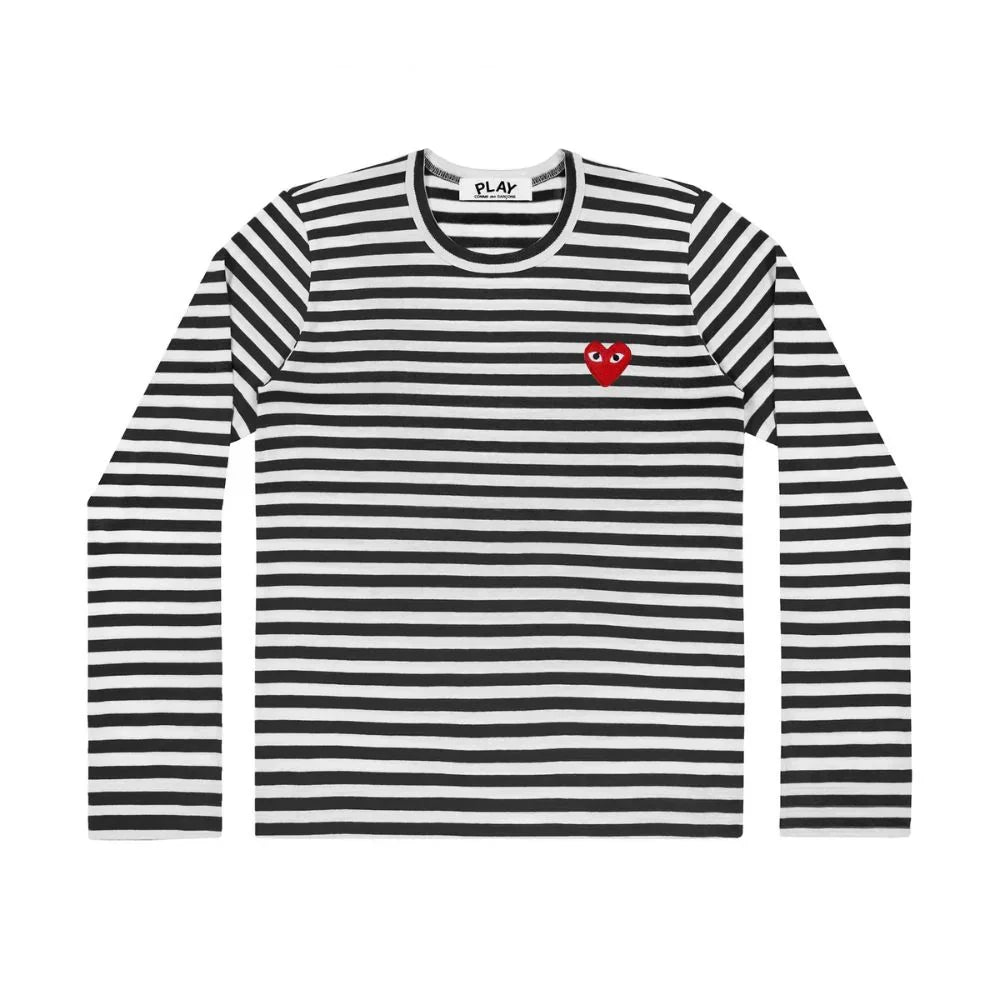 Comme des Garçons Play Striped Longsleeve Red Heart Emblem Black — image 1