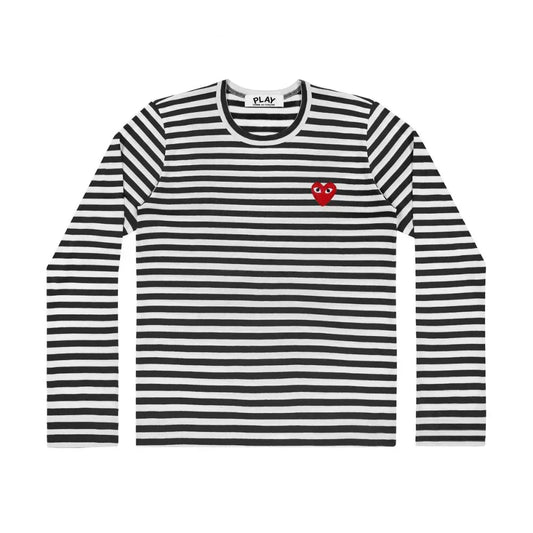 Comme des Garçons Play Striped Longsleeve Red Heart Emblem Black — image 1