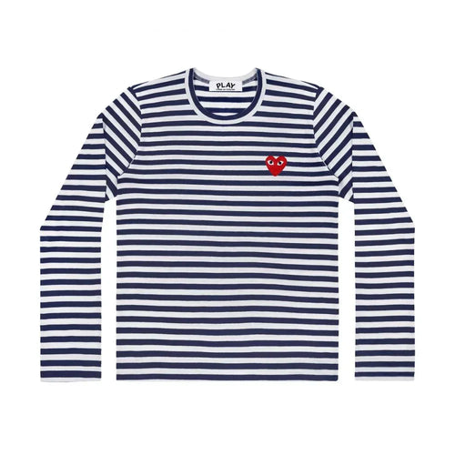 Comme des Garçons Play Striped Longsleeve Red Heart Emblem Navy — image 1