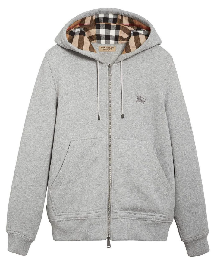 Veste Burberry zippée à capuche à carreaux gris