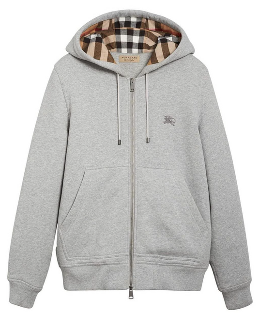 Veste Burberry zippée à capuche à carreaux gris